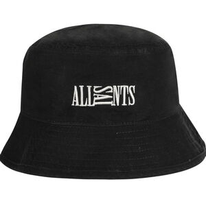 AllSaints Mens Oppose Bucket Hat Black Embroidered Logo One Size Cotton